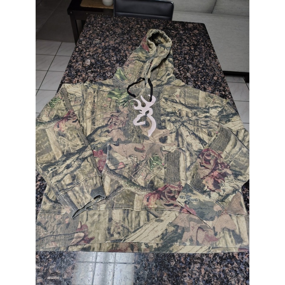 Browning For Her Camo Hoodie Womens Large Pink Buckmark Mossy Oak Break Up